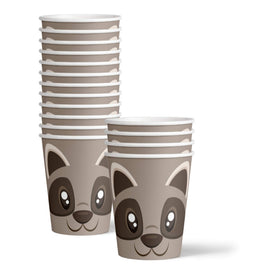 Birthday Galore raccoon cups show reinforced rims for leak-resistant sipping.
