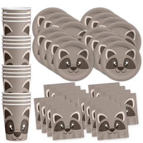 Birthday Galore raccoon plates highlight a playful woodland theme for kids' birthdays.