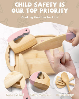 Biticolor smooth wooden utensils lightweight for little chefs