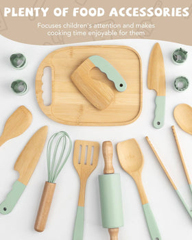 Biticolor baking cutters encourage creativity while mimicking real kitchen tools in safe wooden form