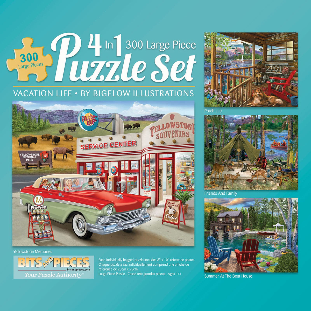 Bits and Pieces 4-in-1 puzzles featuring Bigelow artwork for varied challenges.