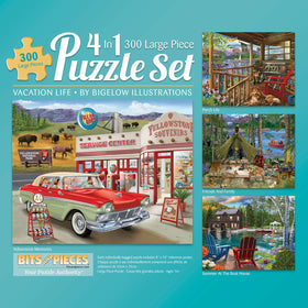 Bits and Pieces 4-in-1 puzzles featuring Bigelow artwork for varied challenges.