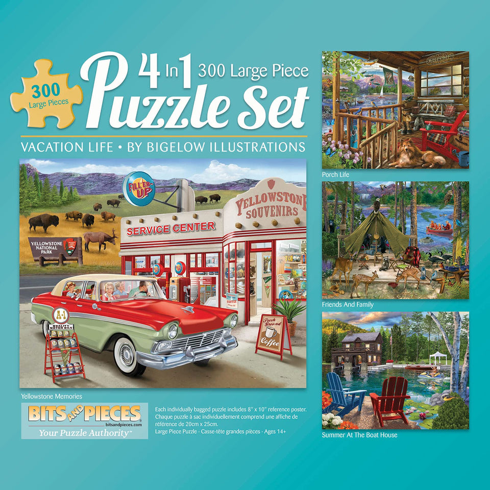 Bits and Pieces 4-in-1 puzzles featuring Bigelow artwork for varied challenges.