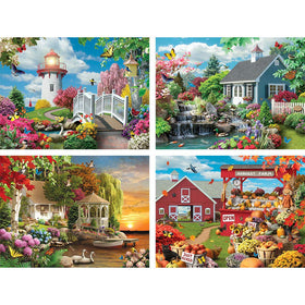 Bits and Pieces 4-in-1 puzzle packaging highlights durable recycled cardboard materials.