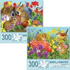 Bits and Pieces bunnies puzzle box featuring two designs for relaxing, engaging evenings