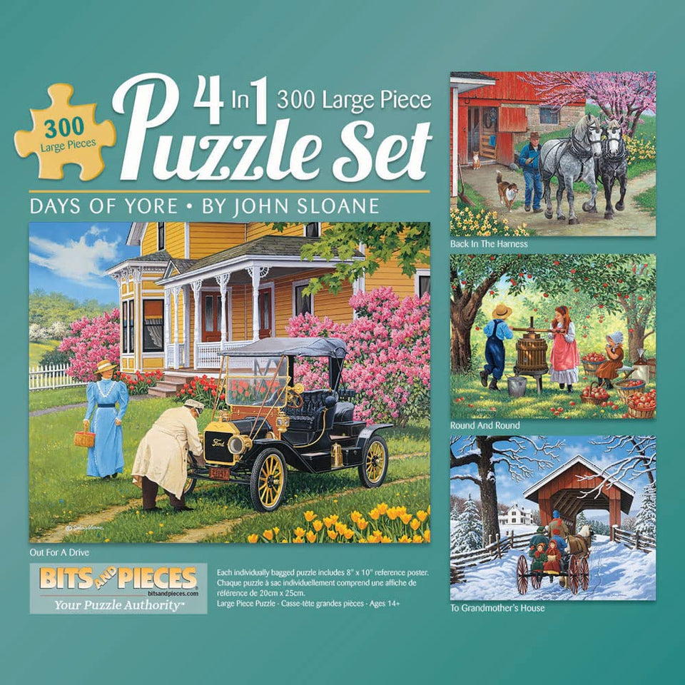 Bits and Pieces Days of Yore 4-in-1 puzzle — tranquil village scene for mindful evenings.