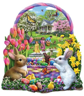 Bits and Pieces Easter Bunnies 300-piece puzzle cover with vibrant art for family play