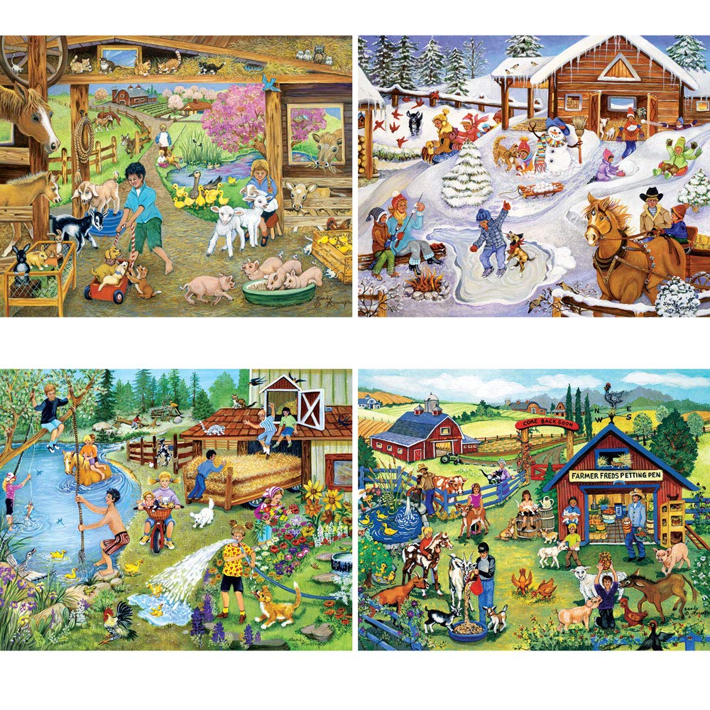 Bits and Pieces Fun on the Farm puzzle front cover showing a vibrant farm scene for relaxing evenings.