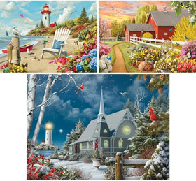 Bits and Pieces Guiding Lights puzzle pieces spread showcases a serene center for concentration