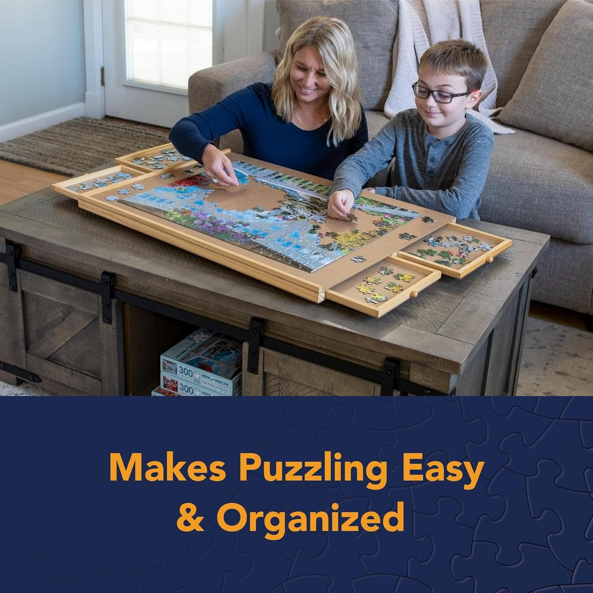 Bits and Pieces puzzle board with durable lacquer finish to prevent warping