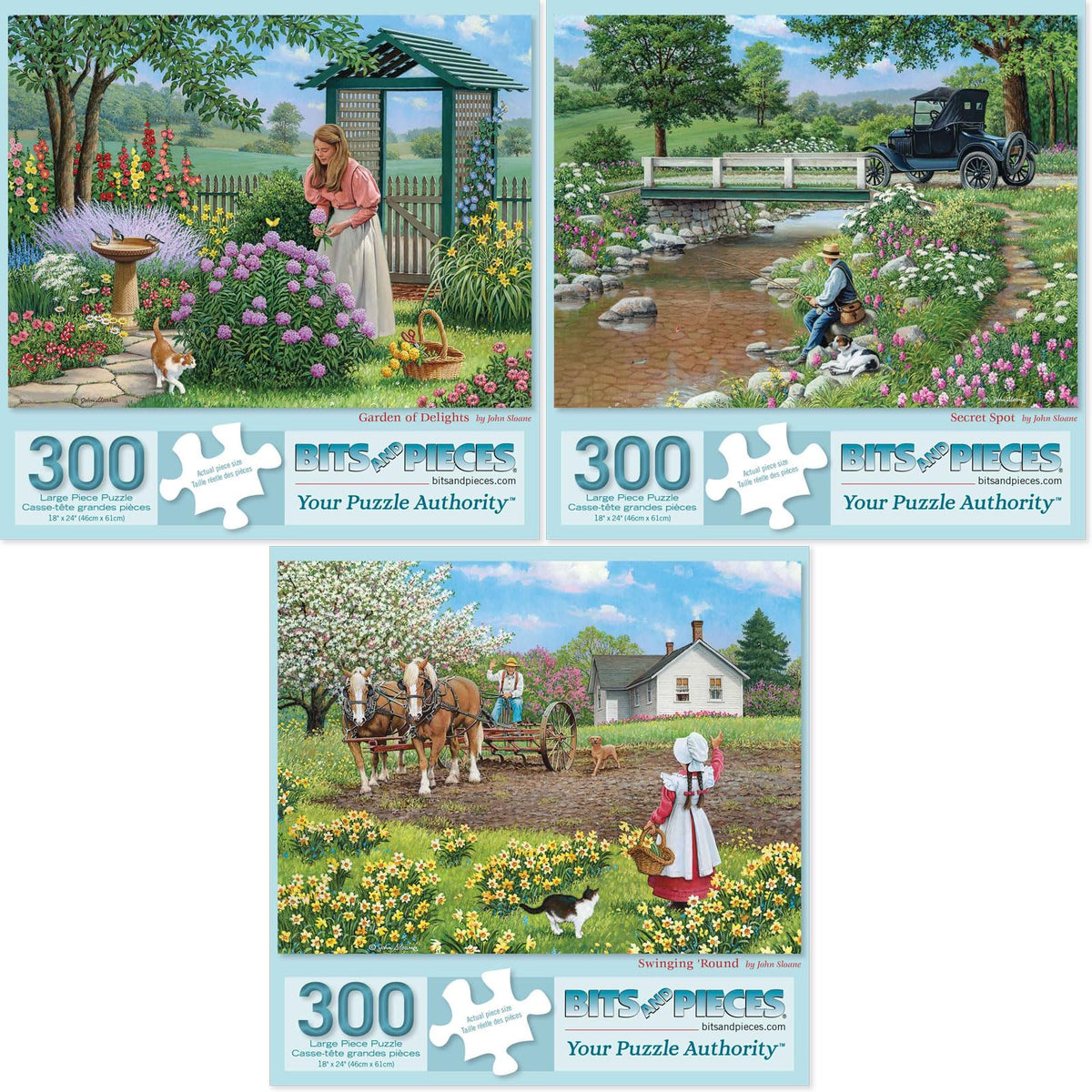 Bits and Pieces John Sloane garden puzzles cover image for a relaxing puzzle night