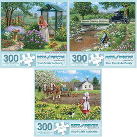Bits and Pieces John Sloane garden puzzles cover image for a relaxing puzzle night