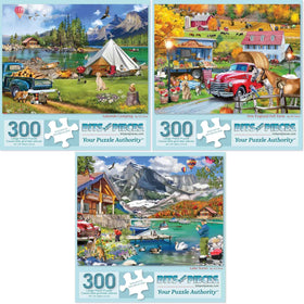 Bits and Pieces lake puzzle cover showing tranquil lakeside scene and inviting colors