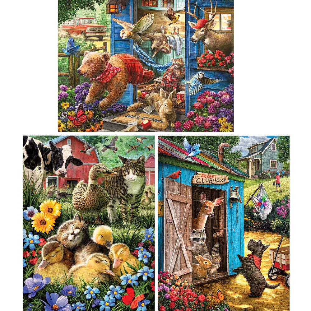Bits and Pieces Larry Jones puzzle collection featuring three large 300-piece designs for adults.