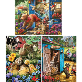Bits and Pieces Larry Jones puzzle collection featuring three large 300-piece designs for adults.