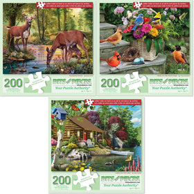 Bits and Pieces nature 200-piece puzzle box front enhances family time.