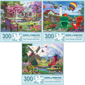 Bits and Pieces Spring puzzle by Iris Sage offers calming family activity.