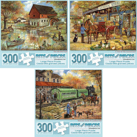 Bits and Pieces three puzzle set cover art by Ruane Manning
