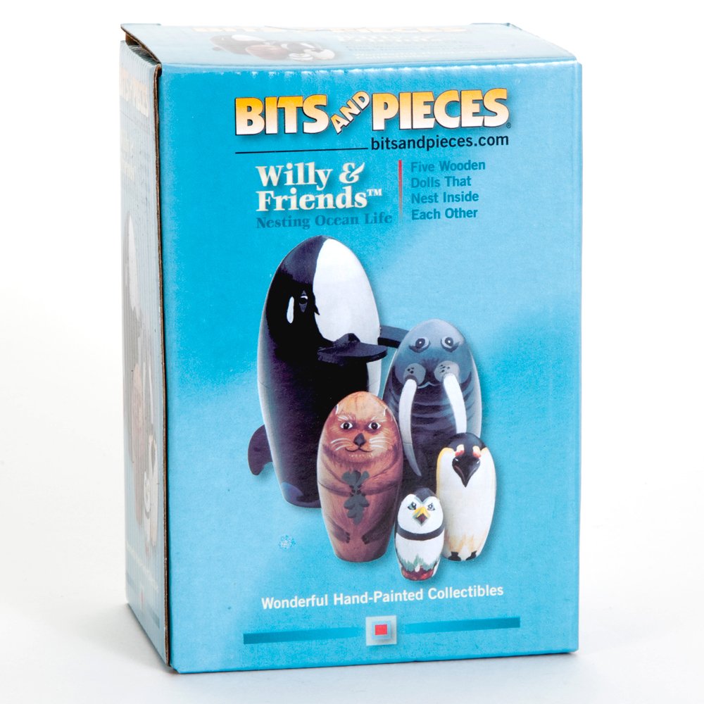 Bits and Pieces walrus nesting doll, smooth wood with warm tones for decor.