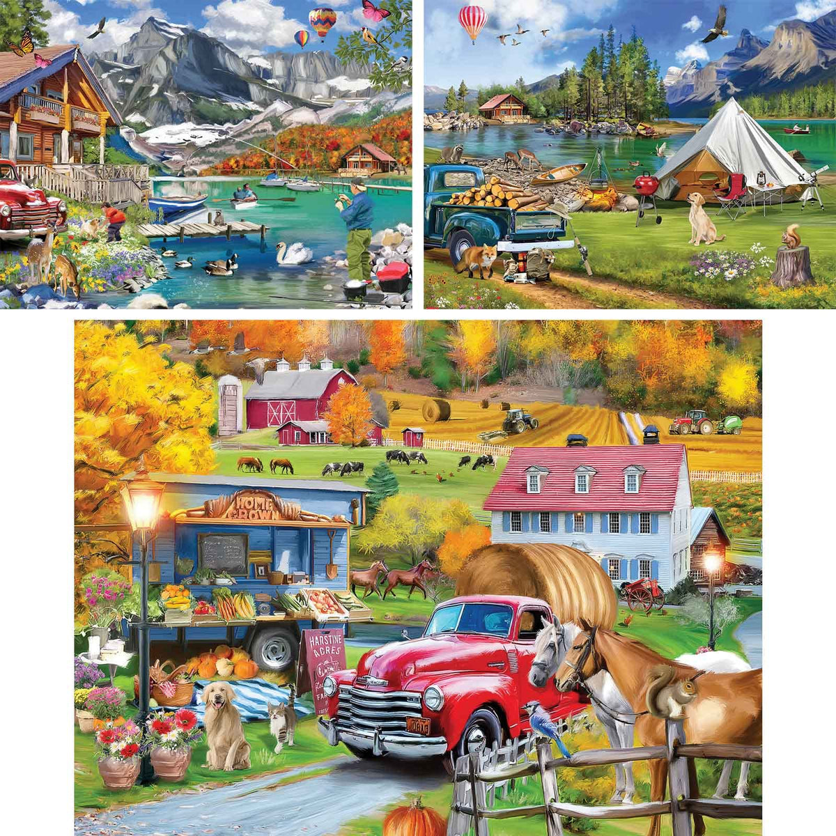Bits and Pieces new england farm puzzle box, calm countryside imagery for relaxed puzzle sessions.