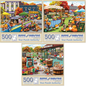 Bits and Pieces Harvest Flea Market puzzle shows vibrant scenes for relaxed family evenings