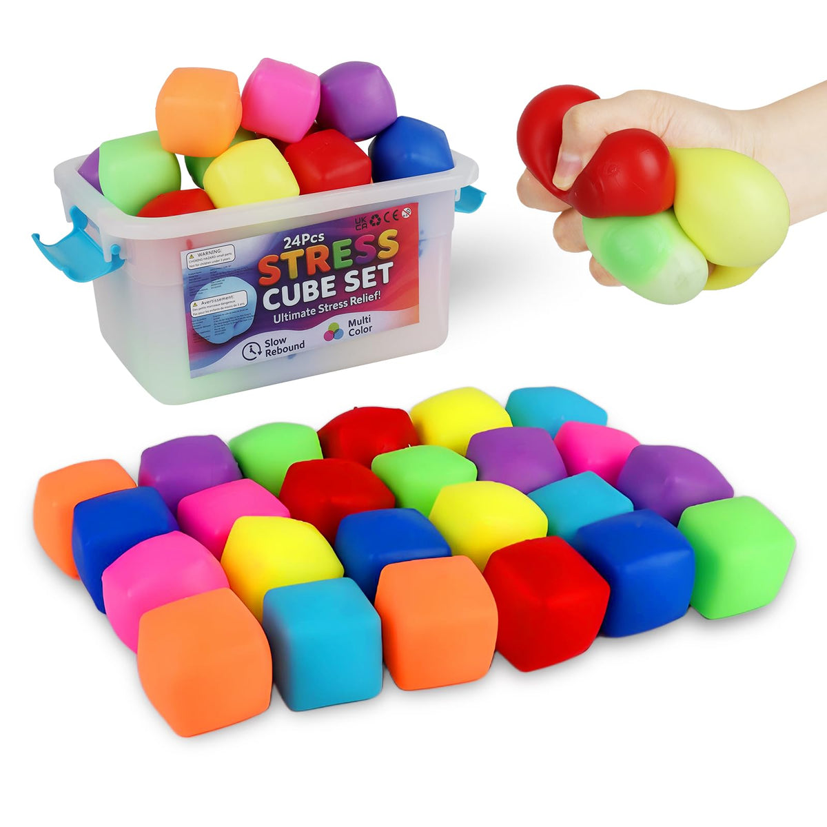 BitsFun mini cubes squishy collection box — value-packed set for classrooms and party favors.