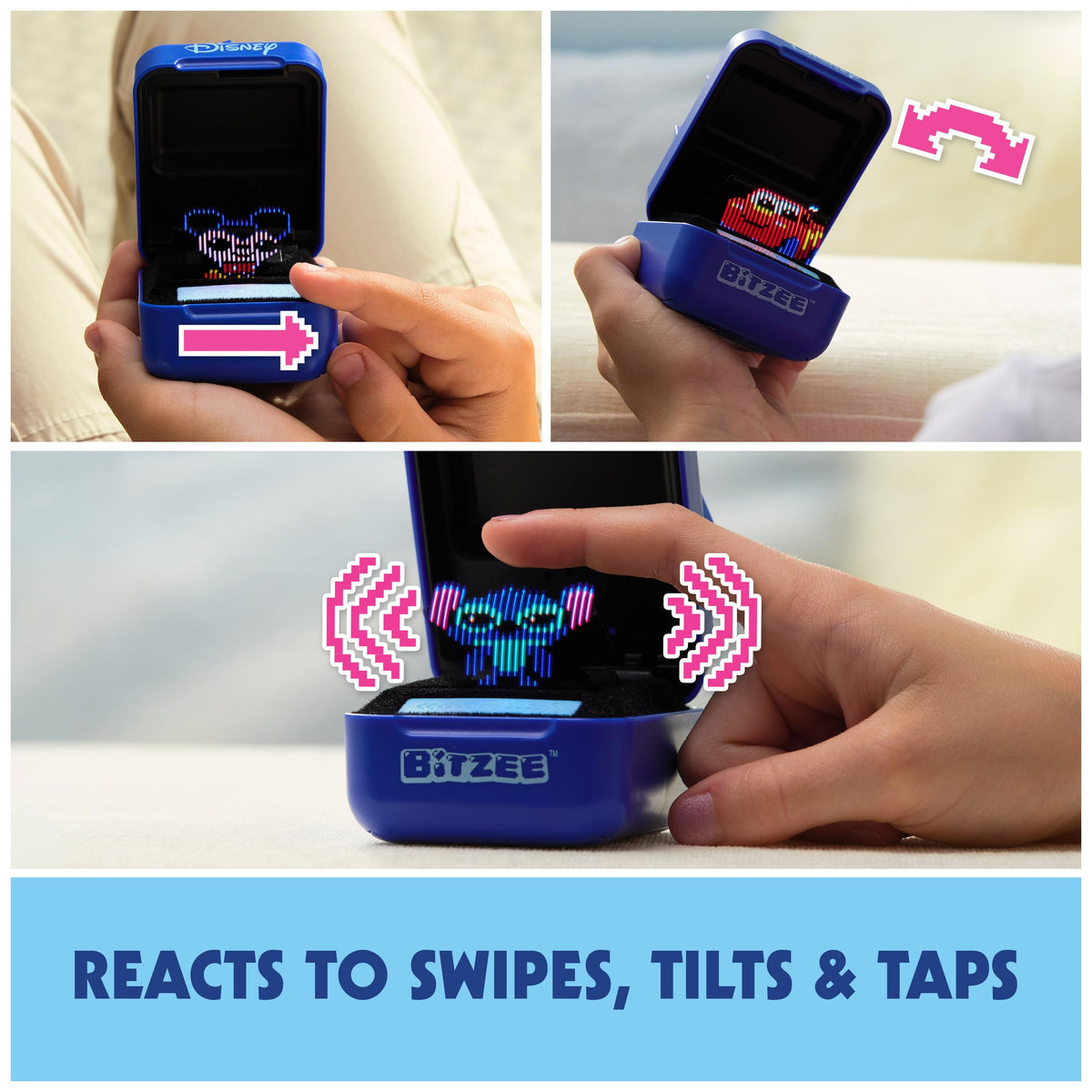 BITZEE Disney pod side view with interactive swipes and taps.