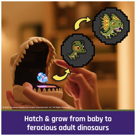 BITZEE Jurassic World dinosaur hatchling reveals growth from baby to adult.