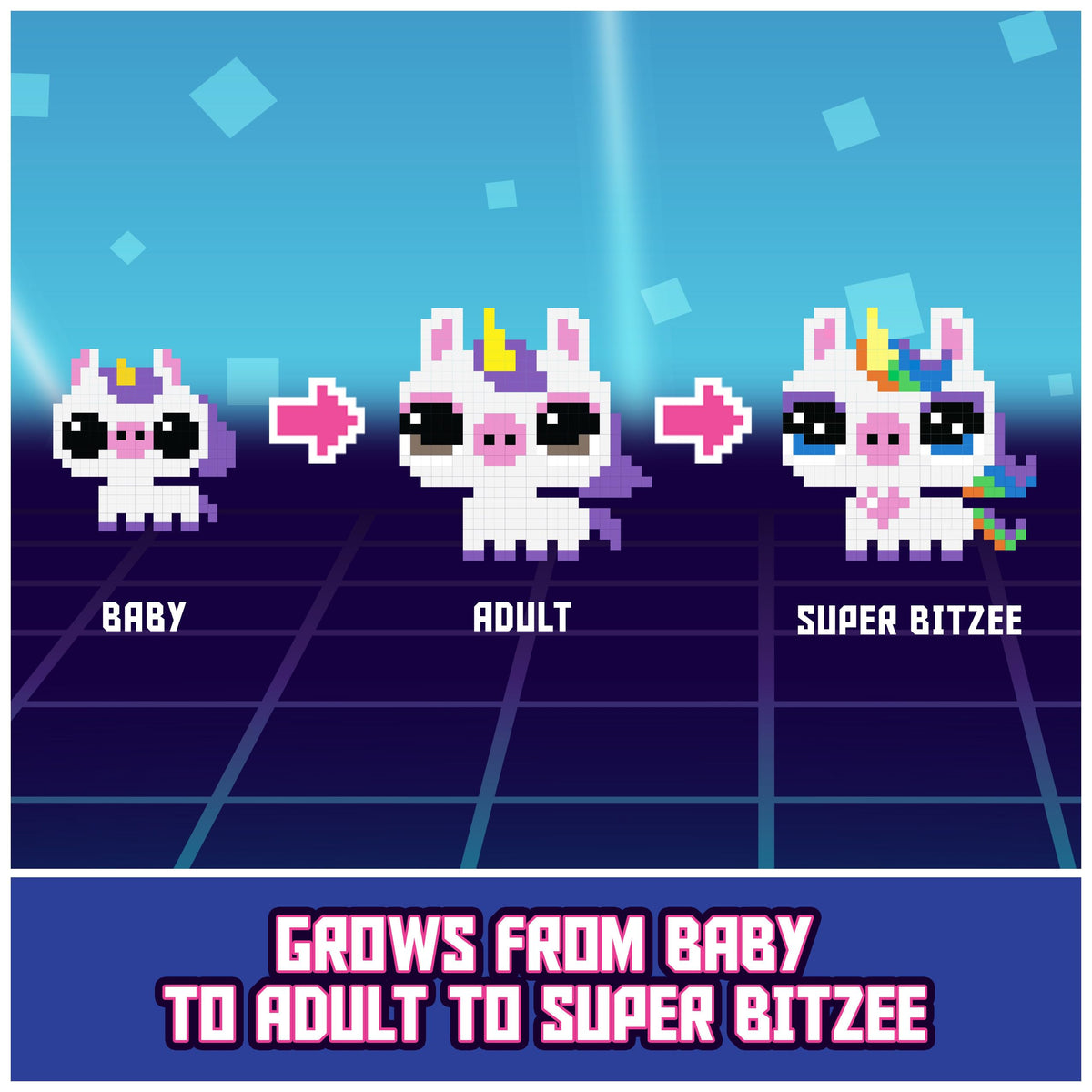 BITZEE Magicals gems and treasure chest highlight collecting rewards and progression.