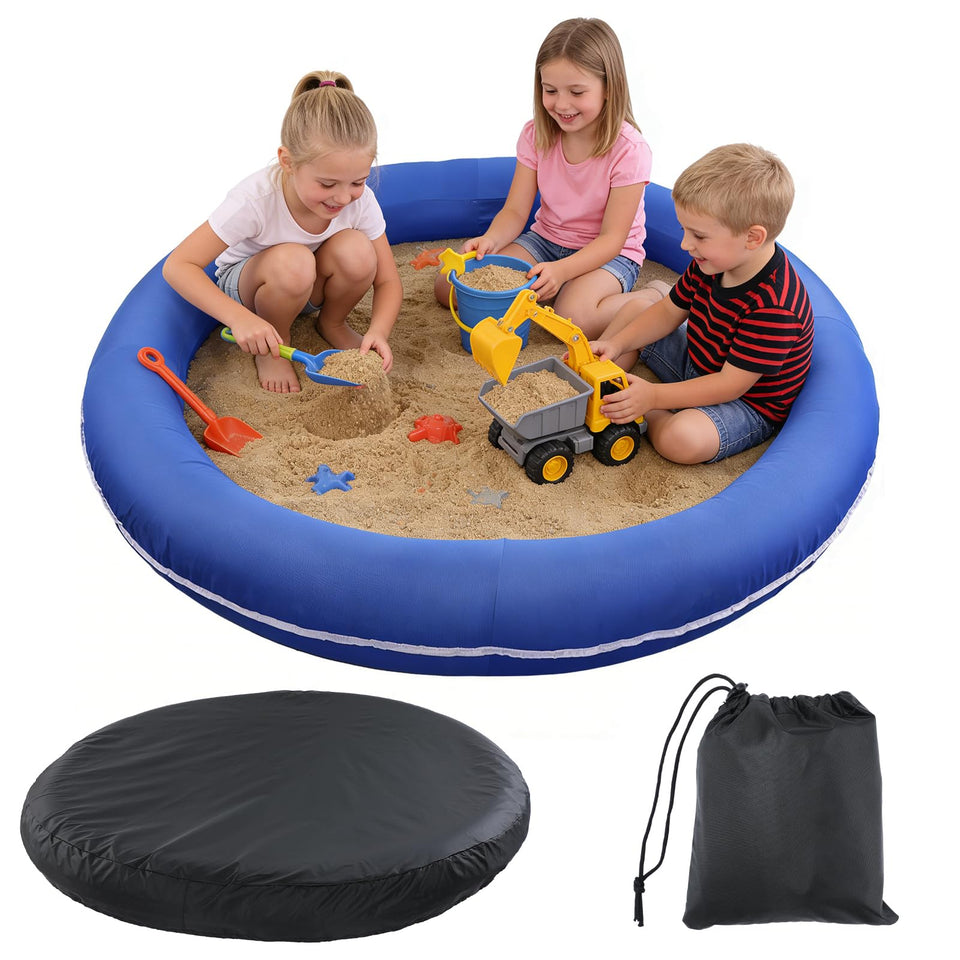 Biubee 56in inflatable sandbox setup for outdoor play and creative sand exploration.