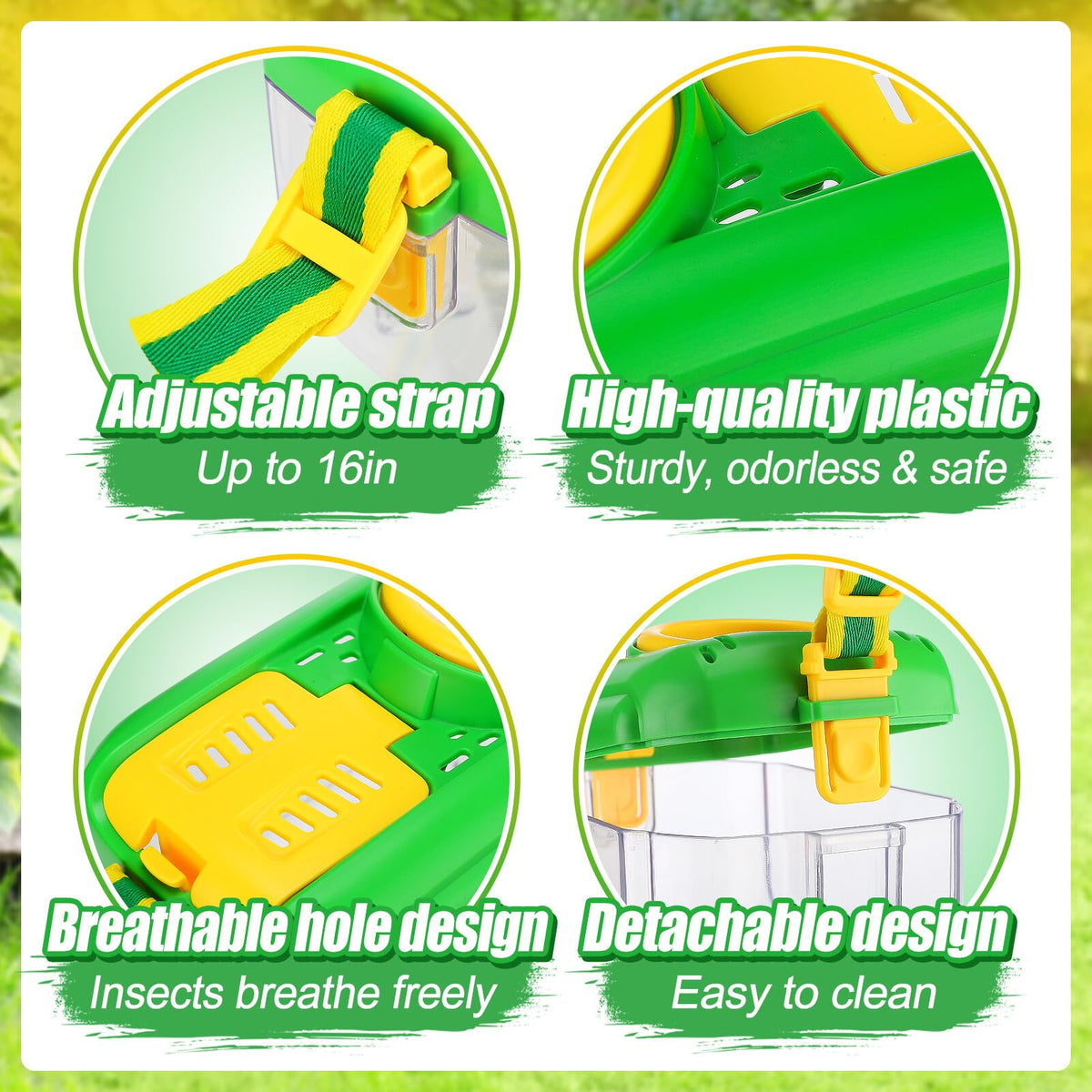 Biubee adjustable strap on insect box for easy carry.