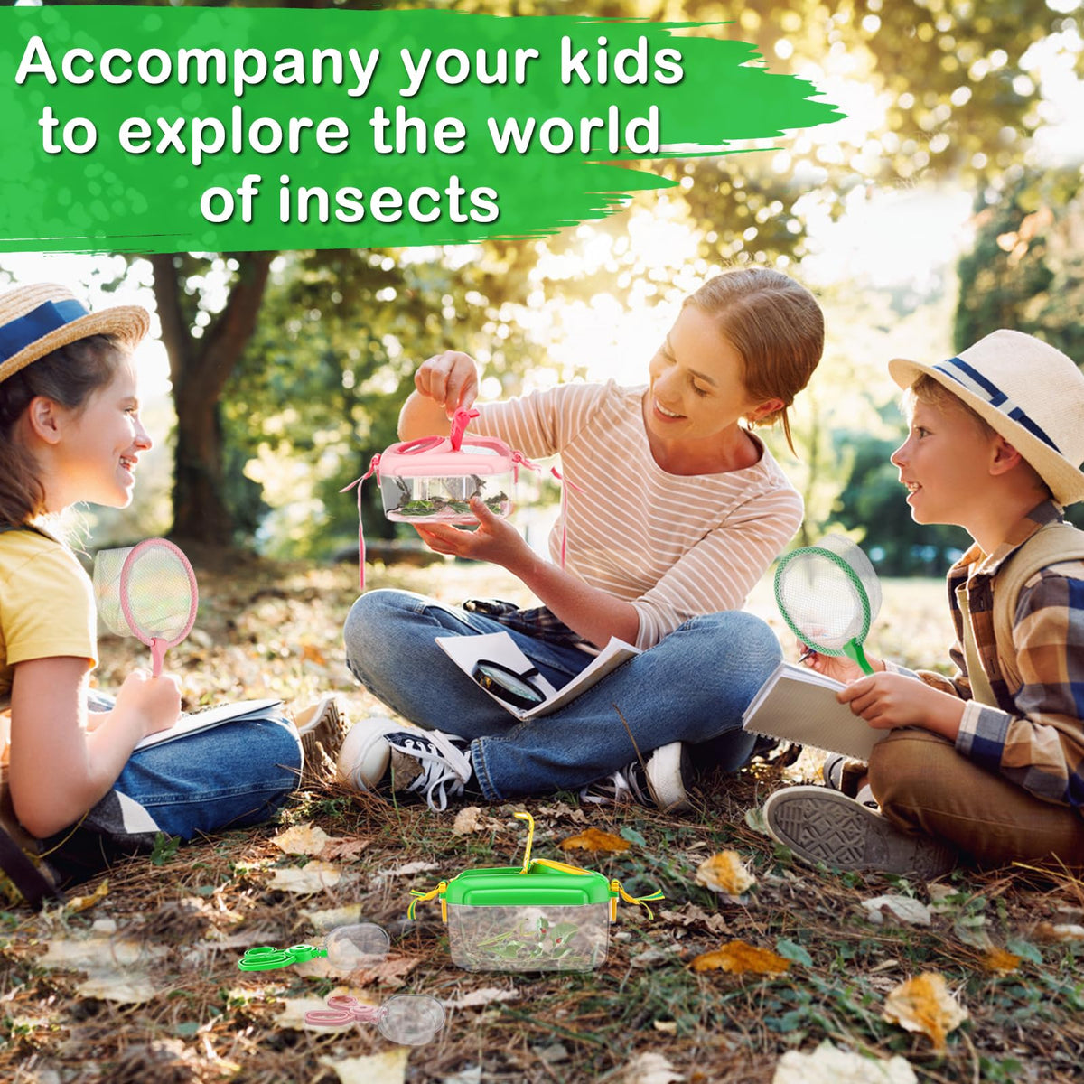 Biubee insect box provides safe breathing holes and a close-up viewing window.