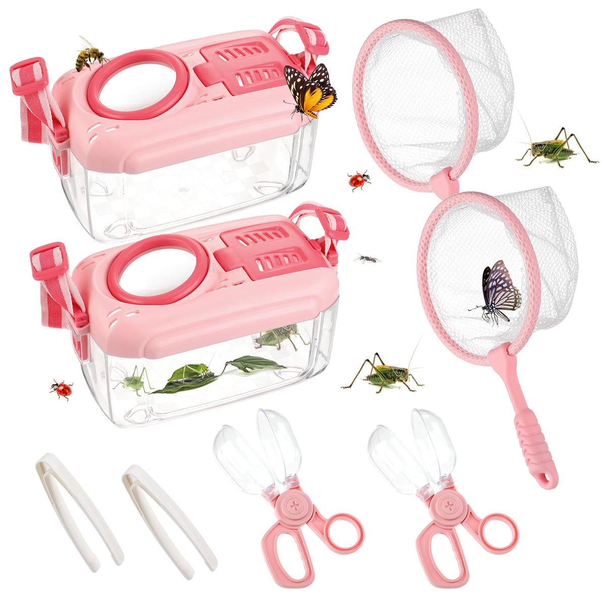 Biubee pink bug catcher set net for outdoor exploration and discovery