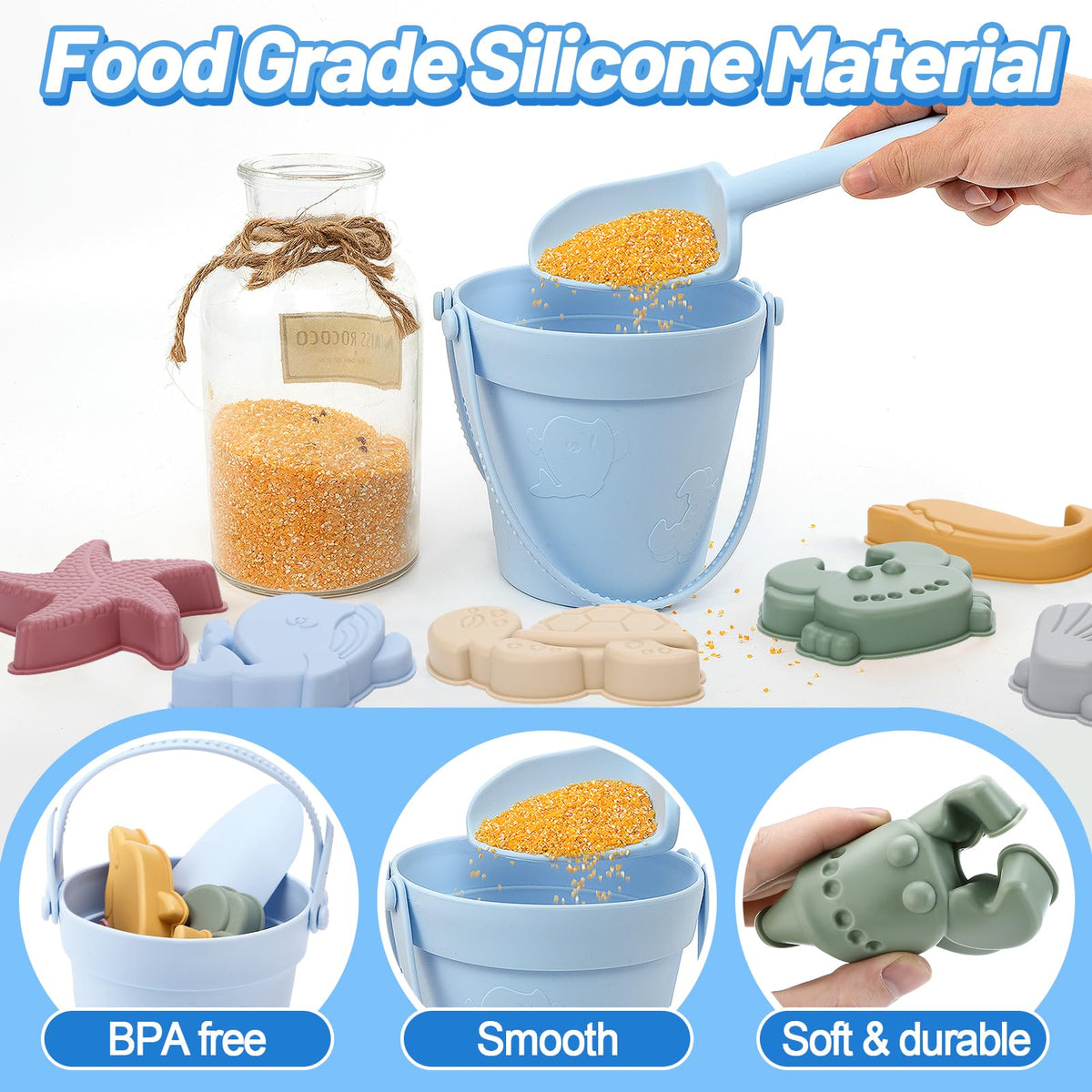 Biubee silicone beach shovel with soft grip for little hands