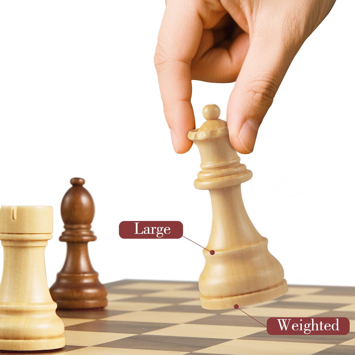 King height at 3.8 inches on a standard board for tournament feel