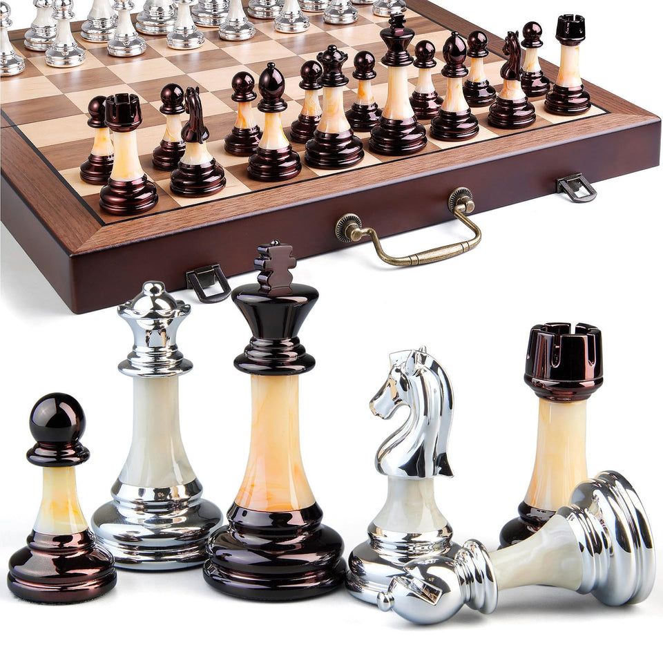 BIVOMON Deluxe folding chess set with handle for easy transport