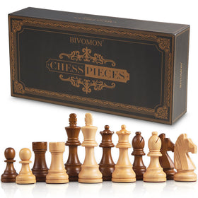 BIVOMON wooden chess pieces with 3.8-inch king for elegant play