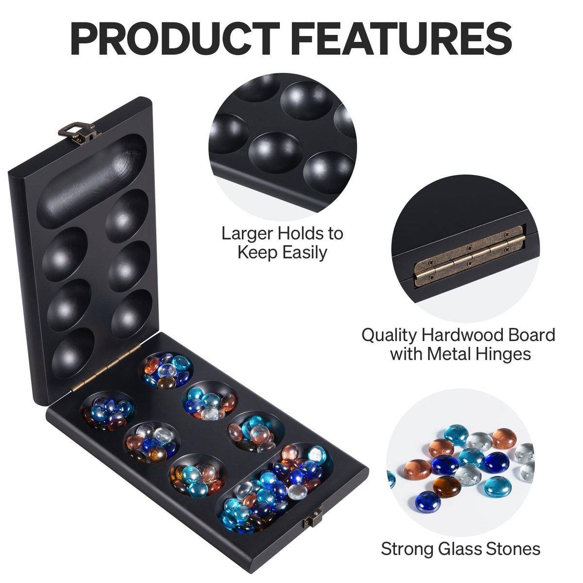 BIVOMON Mancala glass stones 72plus8 with colorful, crisp sounds.