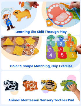 BizyKoady montessori pages inside with colorful activities and tactile panels.
