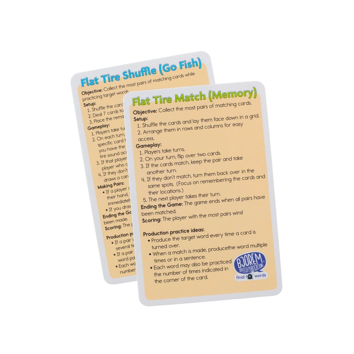 Bjorem Speech small-group therapy card set in use for targeted practice.
