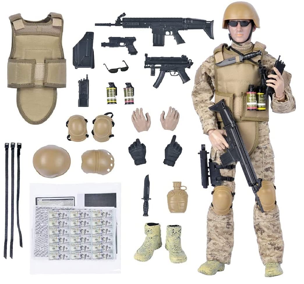 BJPEY 12 inch Special Forces figure in desert camouflage for display and posing