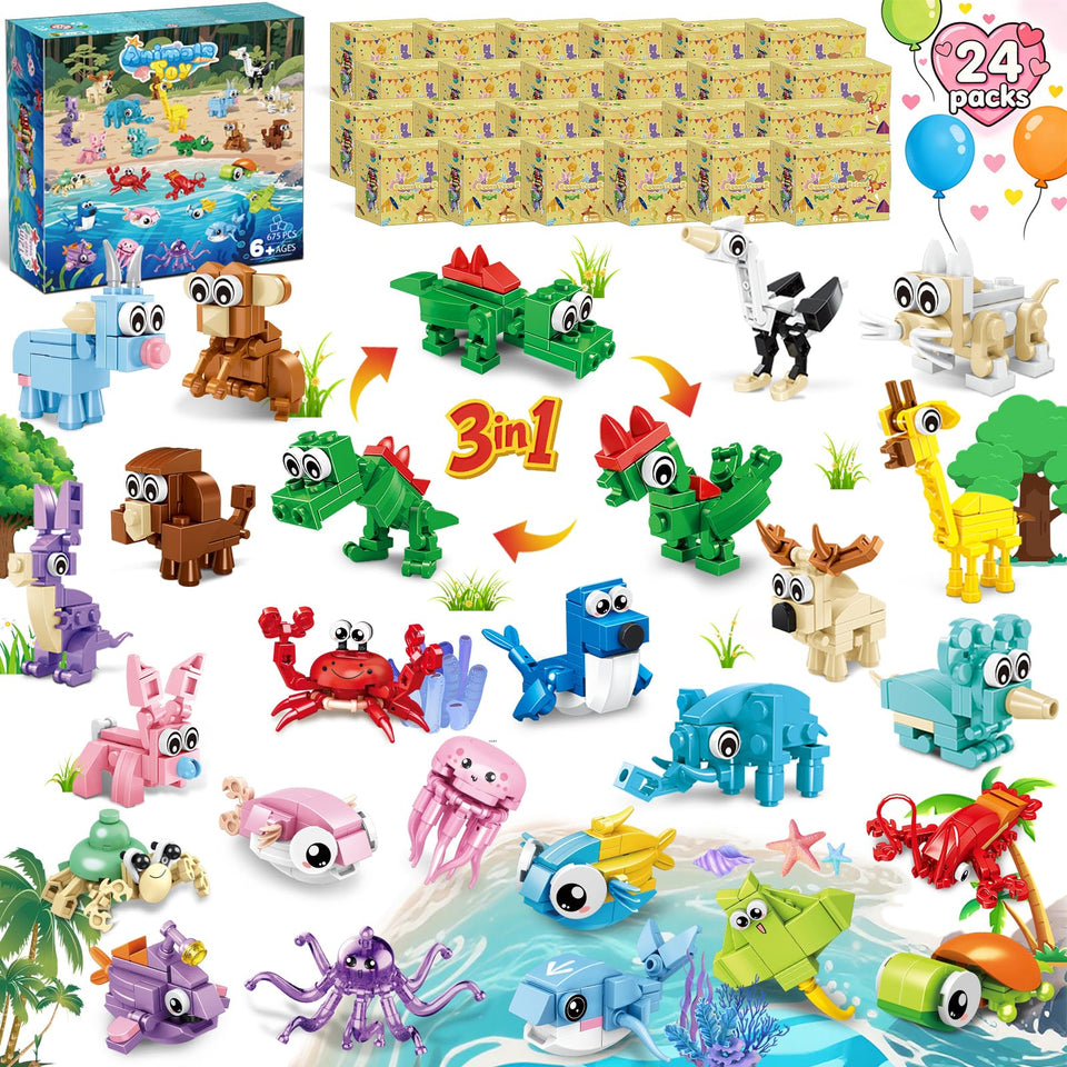 Bklved 24-pack animal blocks for party favors and classroom play.