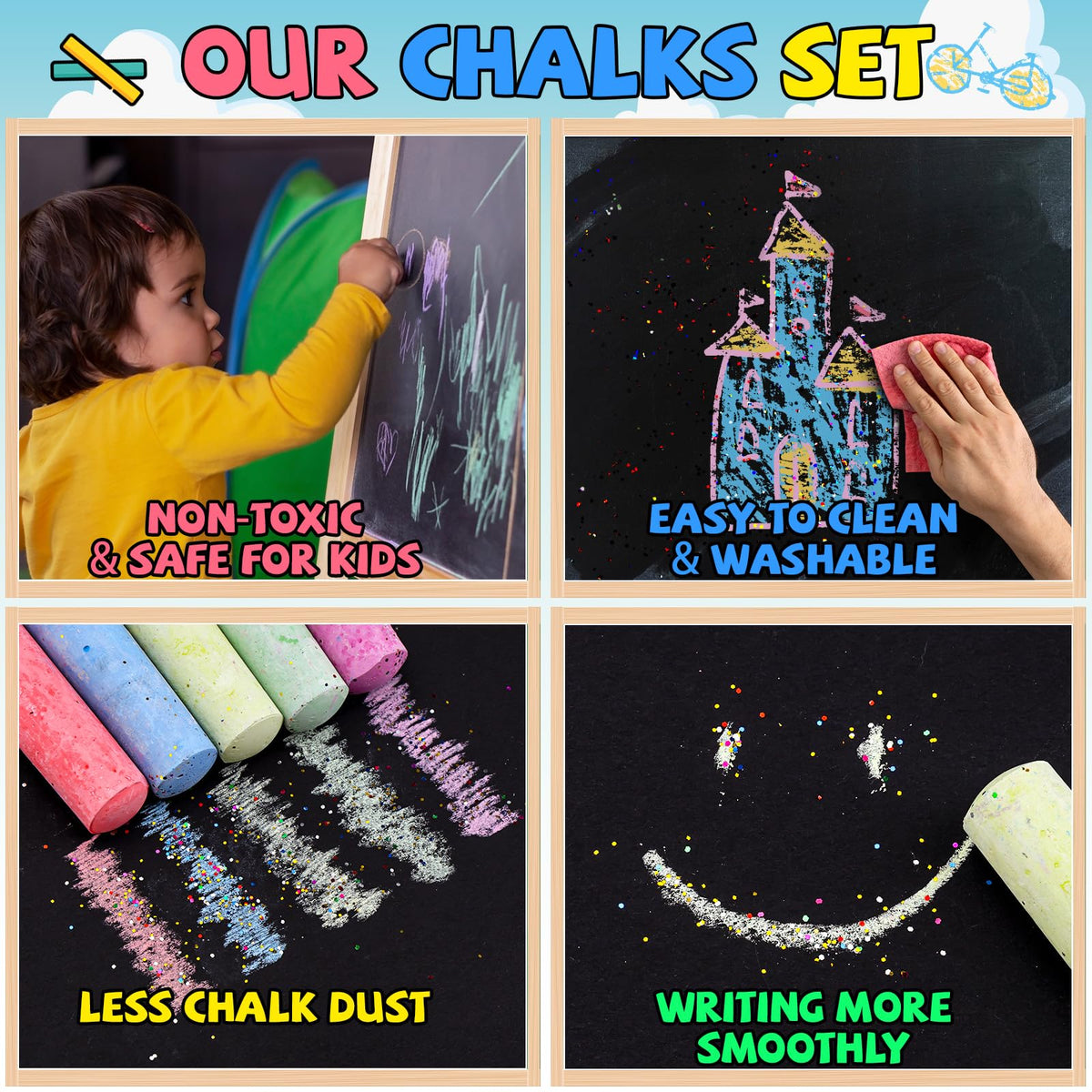 Bkpvr non-toxic washable chalk ensures safe, easy cleanup after play