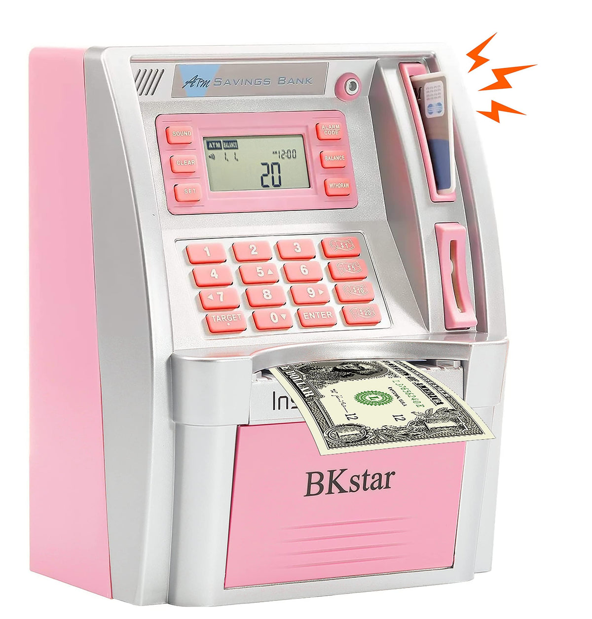 BKstar ATM piggy bank with debit card feature displaying user balance for kids