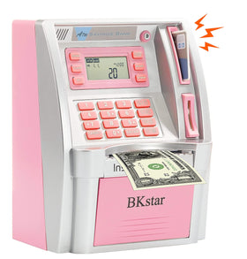 BKstar ATM piggy bank with debit card feature displaying user balance for kids