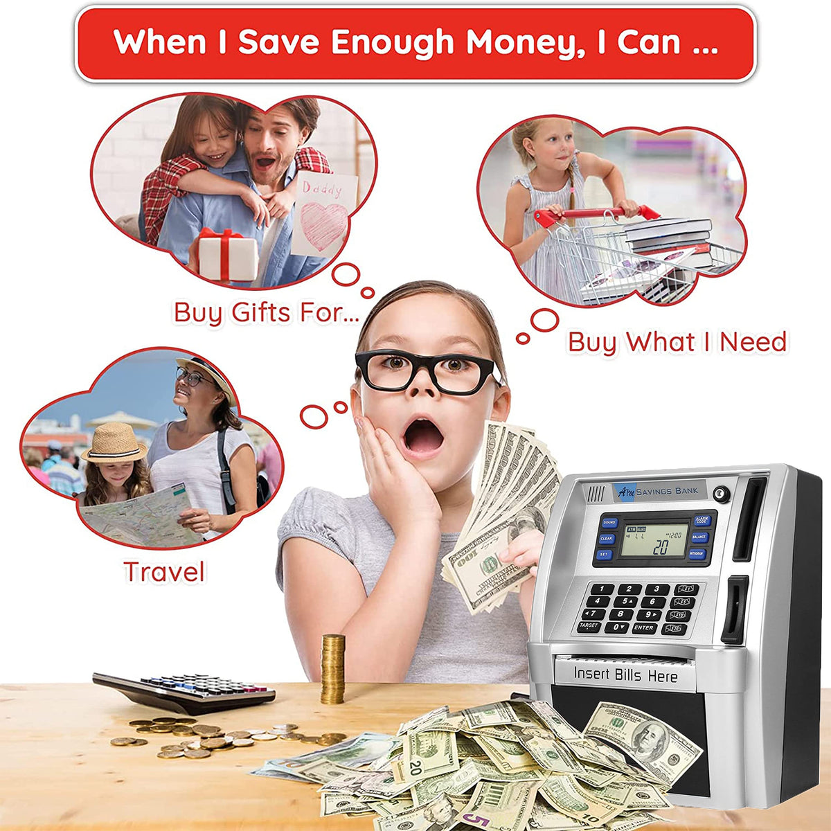 BKstar ATM Piggy Bank passcode lock secures savings during playtime.