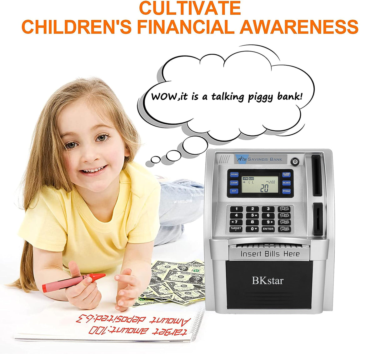 BKstar ATM Piggy Bank power-off memory preserves balance after battery changes.