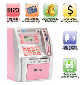 BKstar talking piggy bank interaction with voice feedback celebrating deposits