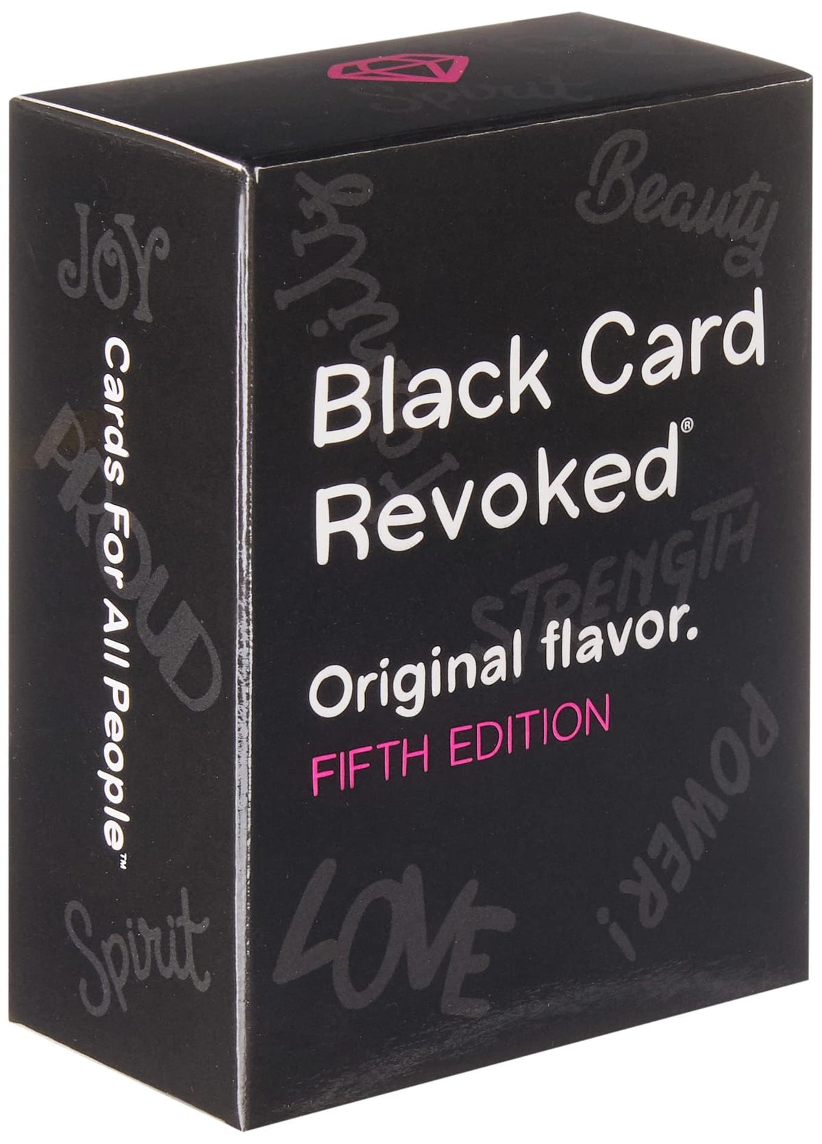 Black Card Revoked Fifth Edition deck on table fuels engaging party fun with friends.