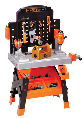 Black+Decker Kids Workbench with 75 tools supports imaginative STEM play and fine motor skills.